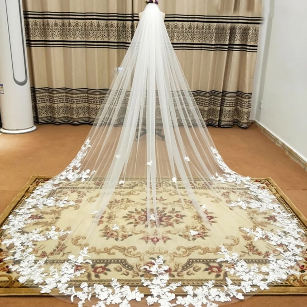 Cathedral lace veil in ivory